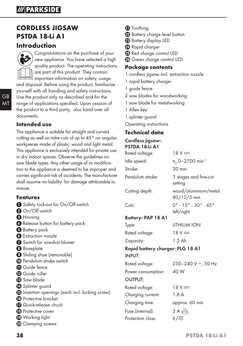 Cordless jigsaw pstda 18-li a1 introduction | Parkside PSTDA 18-Li A1 User Manual | Page 42 / 65