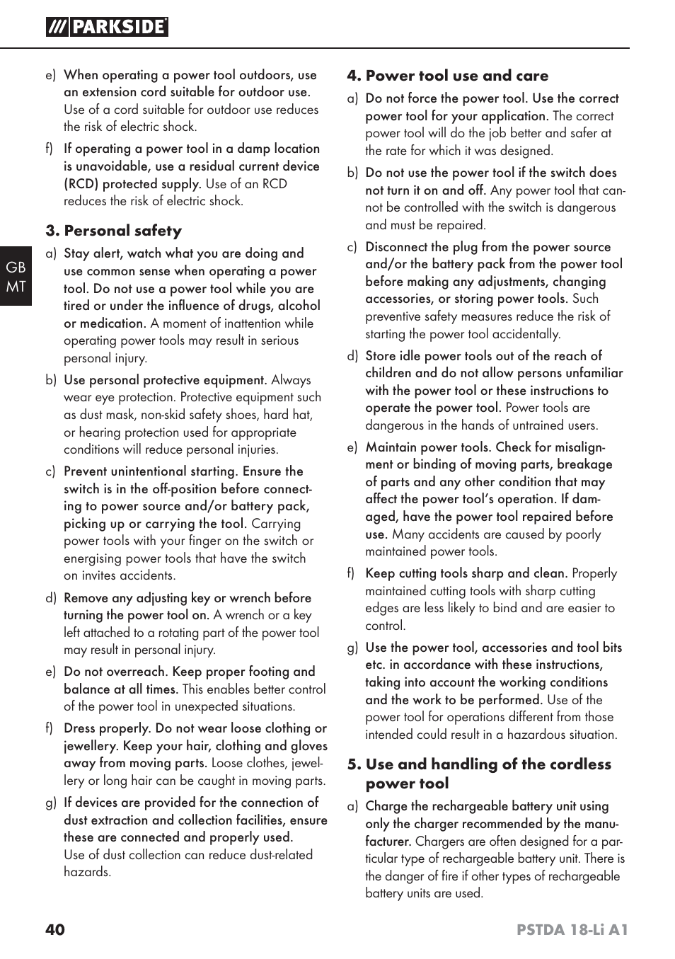 Parkside PSTDA 18-Li A1 User Manual | Page 44 / 65