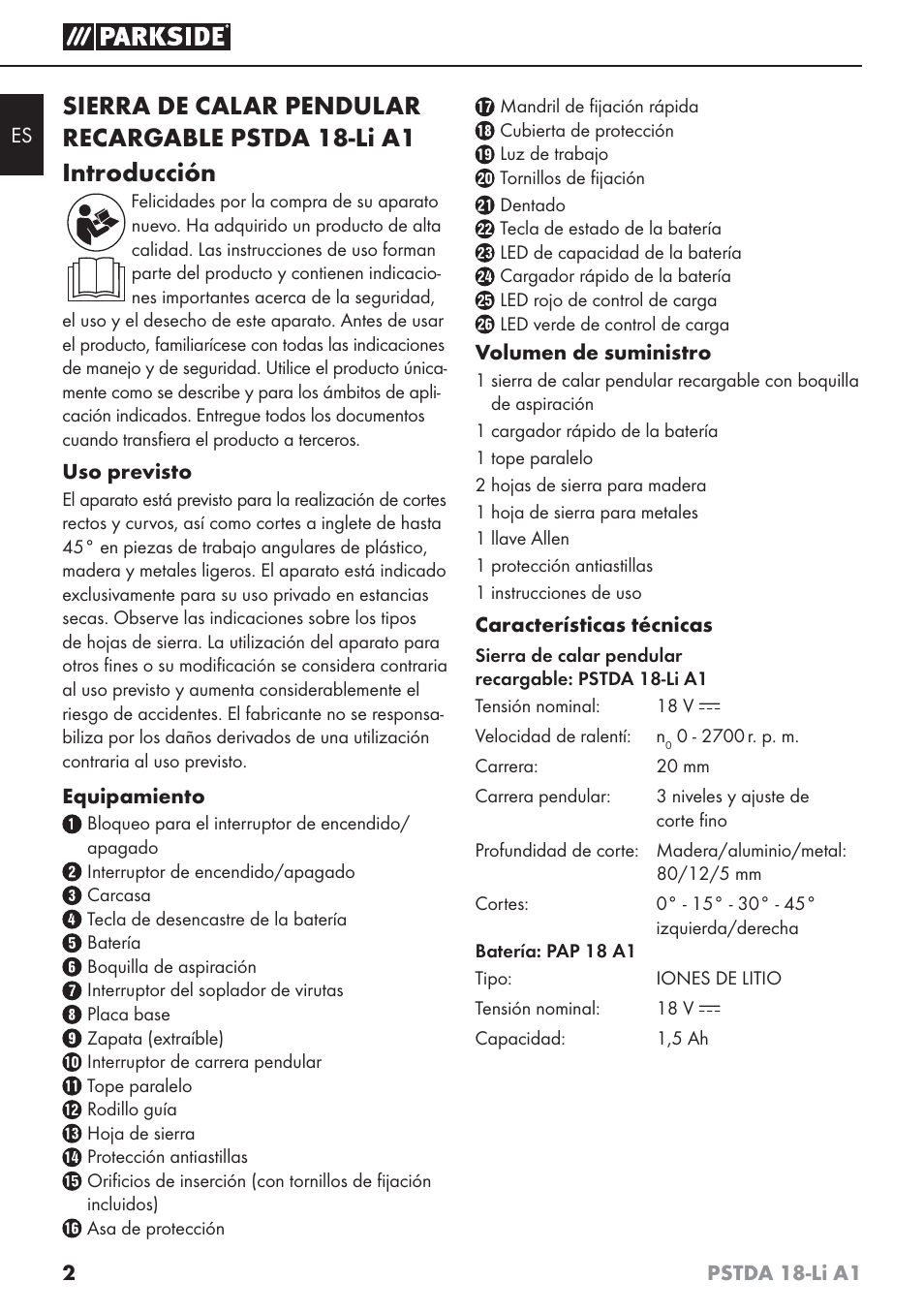 Parkside PSTDA 18-Li A1 User Manual | Page 6 / 65