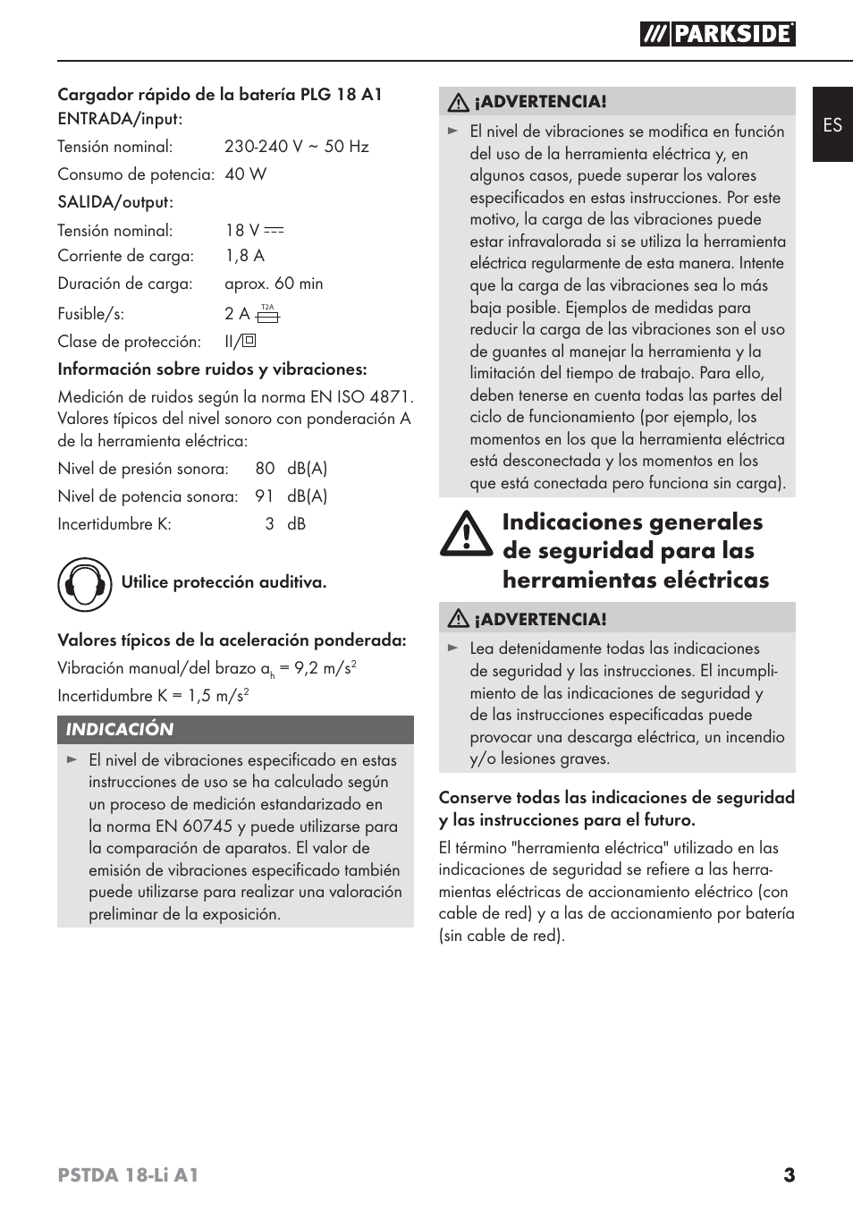 Parkside PSTDA 18-Li A1 User Manual | Page 7 / 65