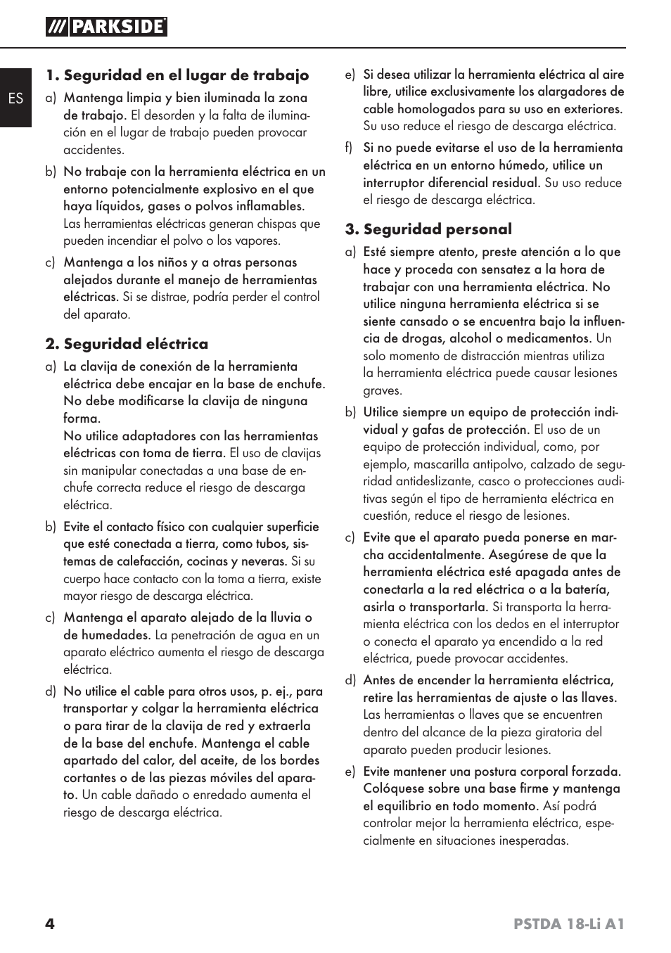 Parkside PSTDA 18-Li A1 User Manual | Page 8 / 65