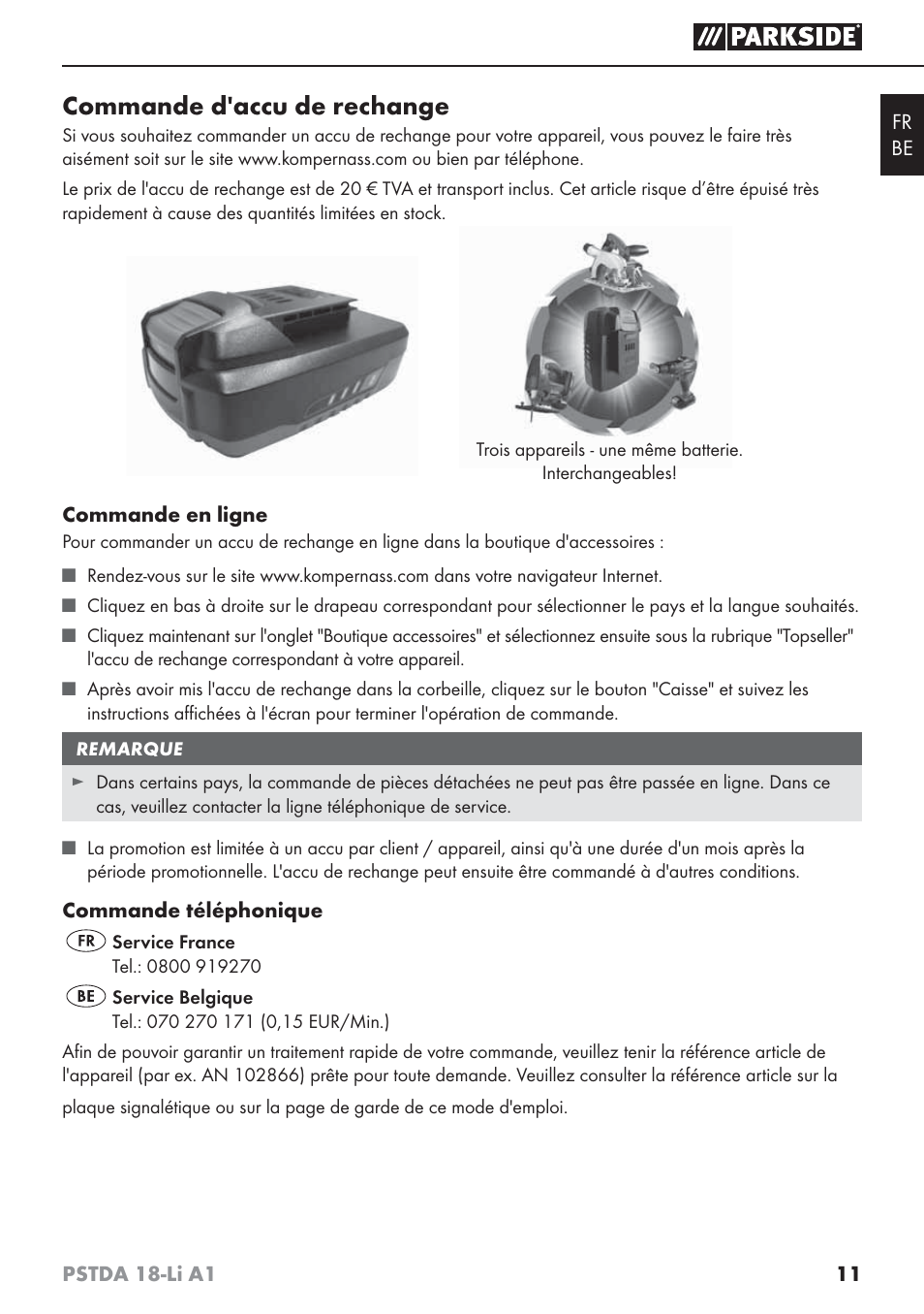 Commande d'accu de rechange | Parkside PSTDA 18-Li A1 User Manual | Page 15 / 41