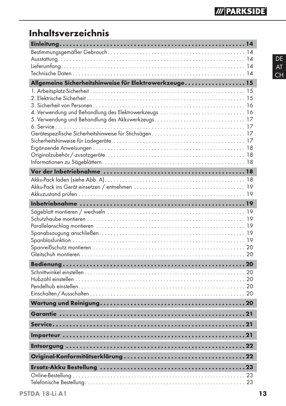 Parkside PSTDA 18-Li A1 User Manual | Page 17 / 41