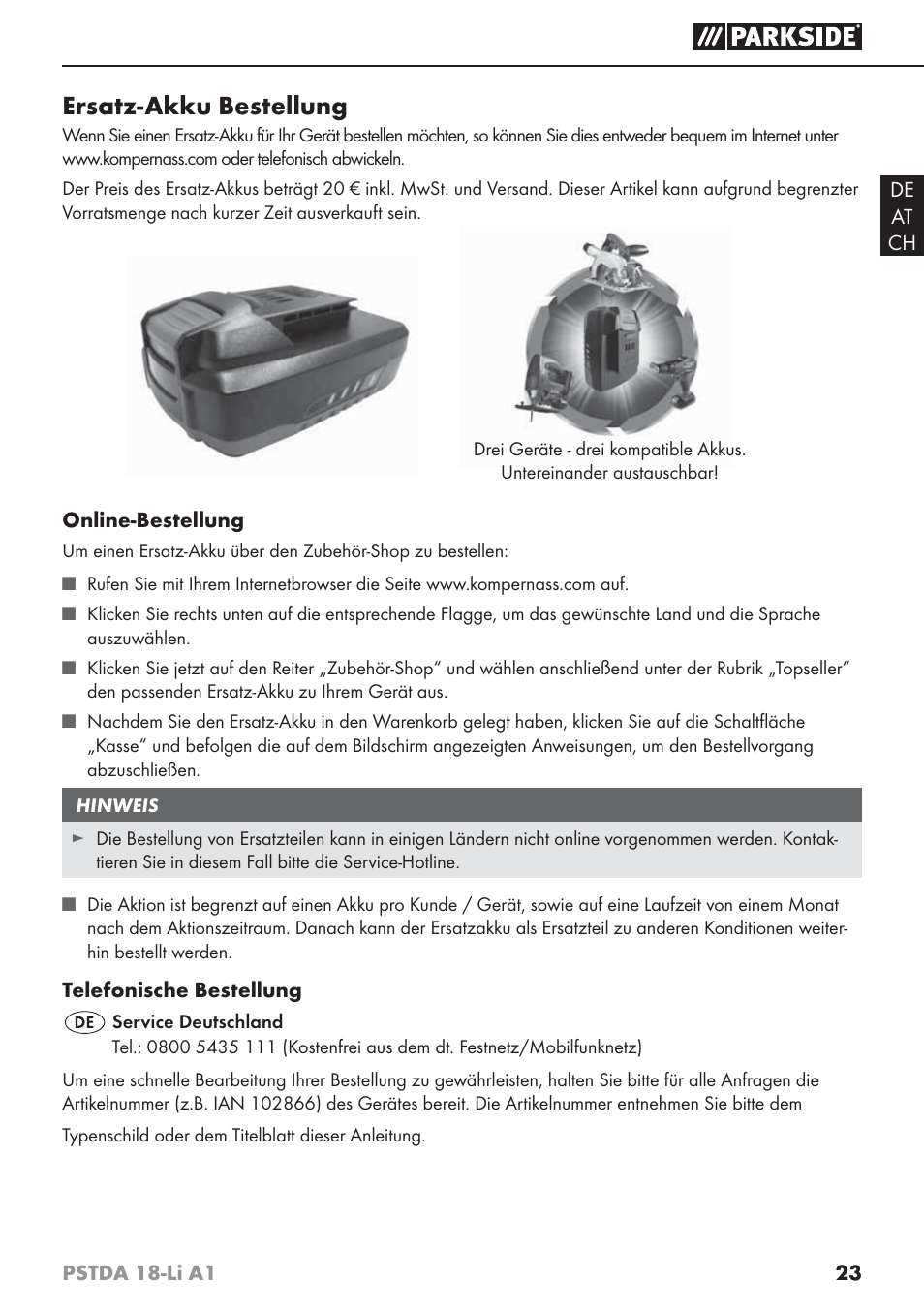 Ersatz-akku bestellung | Parkside PSTDA 18-Li A1 User Manual | Page 27 / 41