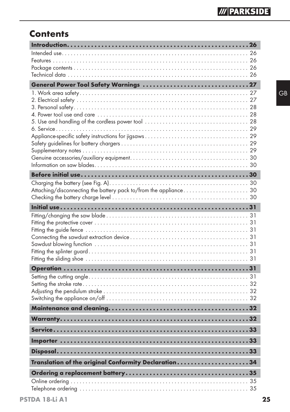 Parkside PSTDA 18-Li A1 User Manual | Page 29 / 41