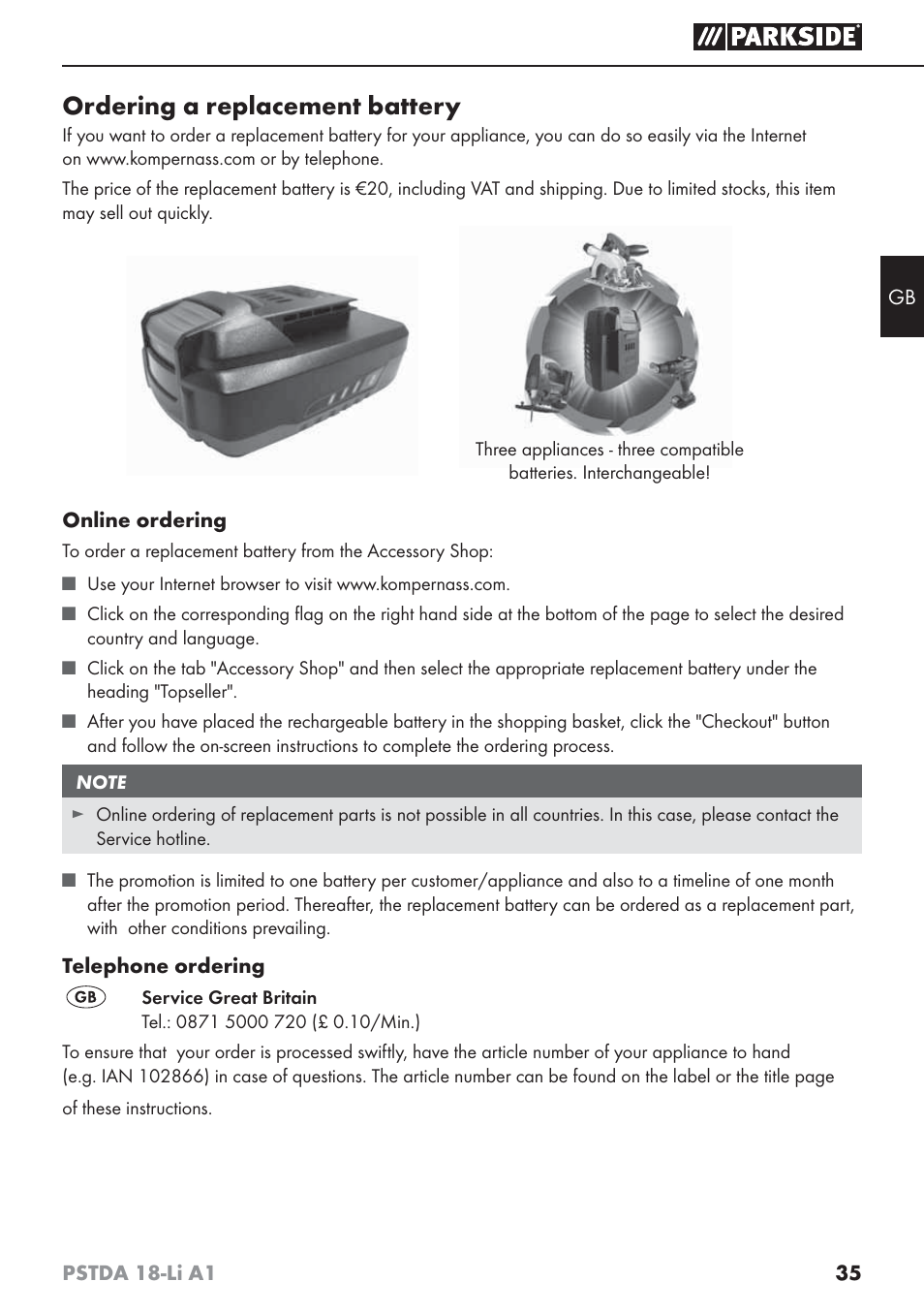 Ordering a replacement battery | Parkside PSTDA 18-Li A1 User Manual | Page 39 / 41