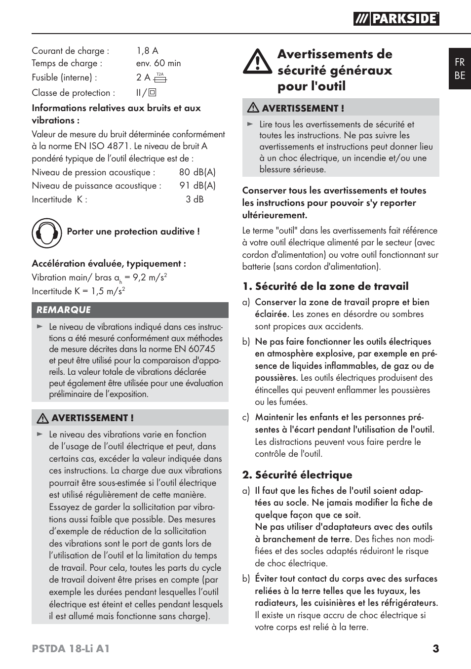 Avertissements de sécurité généraux pour l'outil | Parkside PSTDA 18-Li A1 User Manual | Page 7 / 41