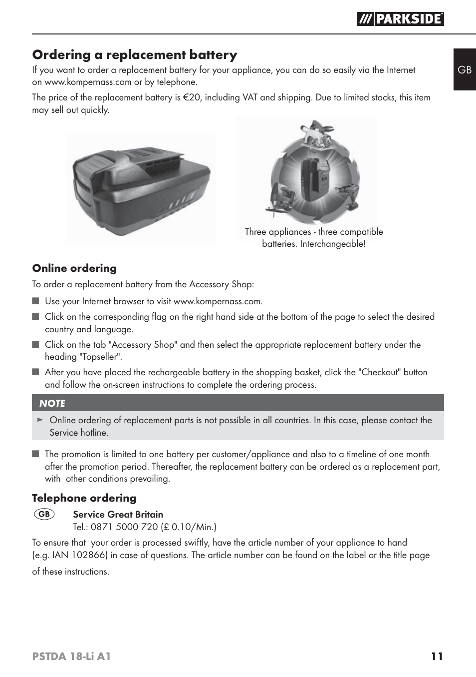 Ordering a replacement battery | Parkside PSTDA 18-Li A1 User Manual | Page 15 / 89