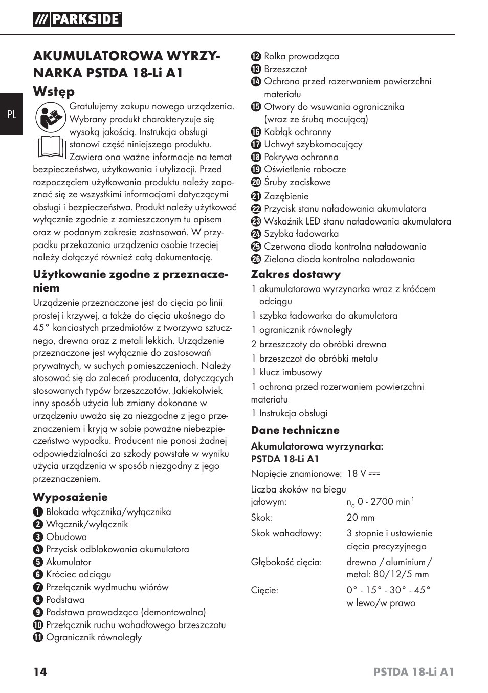 Akumulatorowa wyrzy- narka pstda 18-li a1 wstęp | Parkside PSTDA 18-Li A1 User Manual | Page 18 / 89