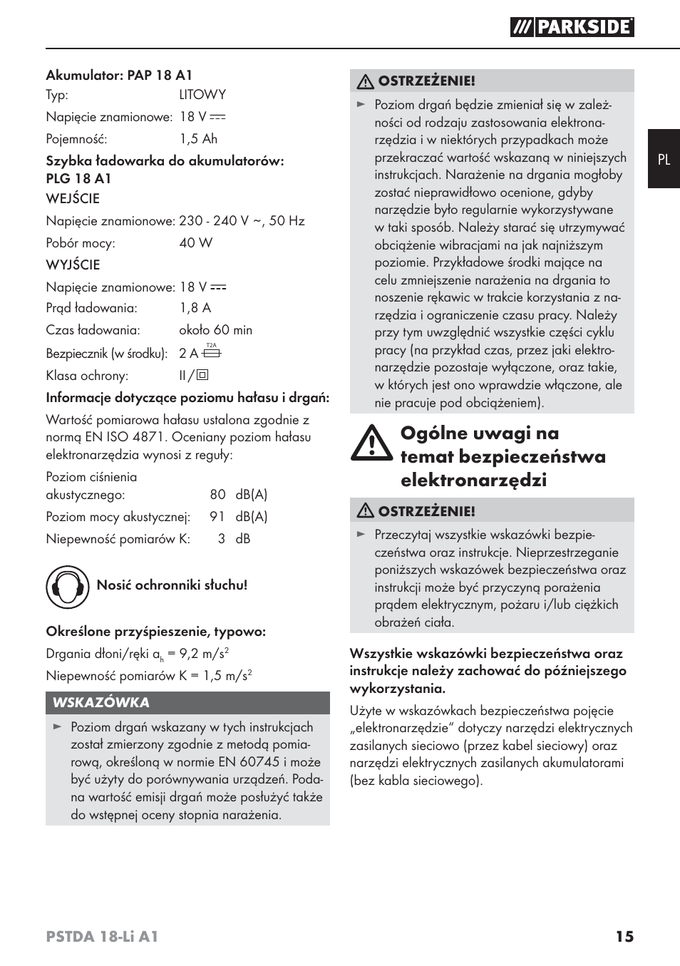 Parkside PSTDA 18-Li A1 User Manual | Page 19 / 89