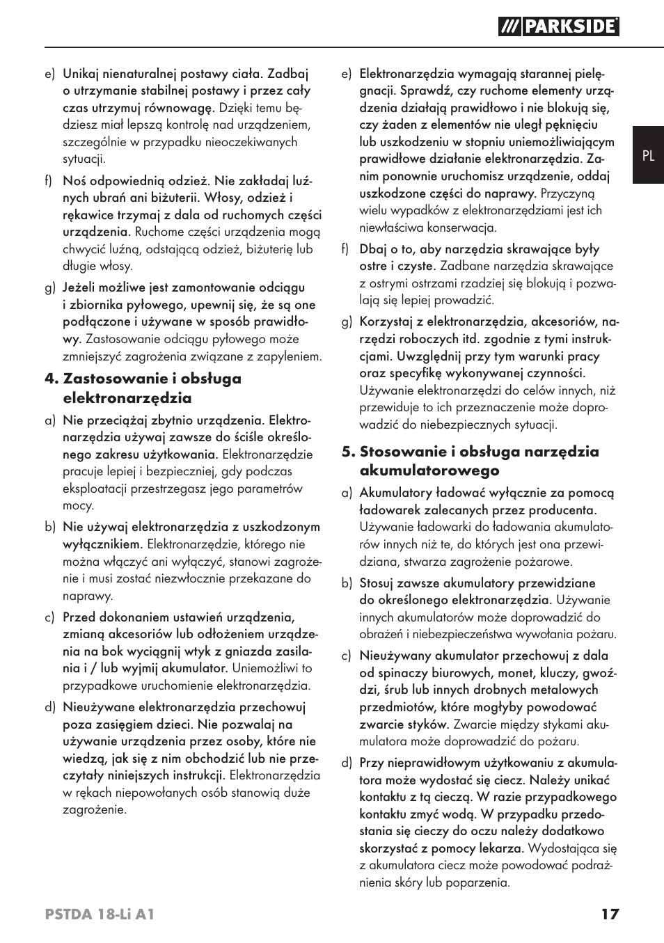 Parkside PSTDA 18-Li A1 User Manual | Page 21 / 89