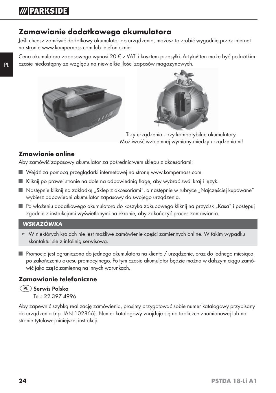 Zamawianie dodatkowego akumulatora | Parkside PSTDA 18-Li A1 User Manual | Page 28 / 89