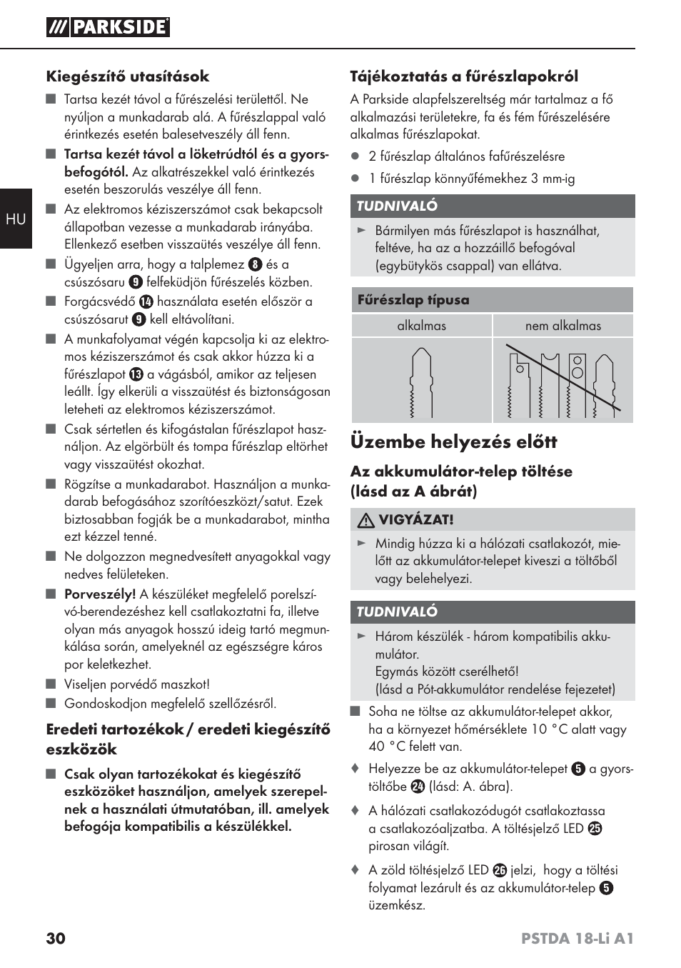 Üzembe helyezés előtt | Parkside PSTDA 18-Li A1 User Manual | Page 34 / 89