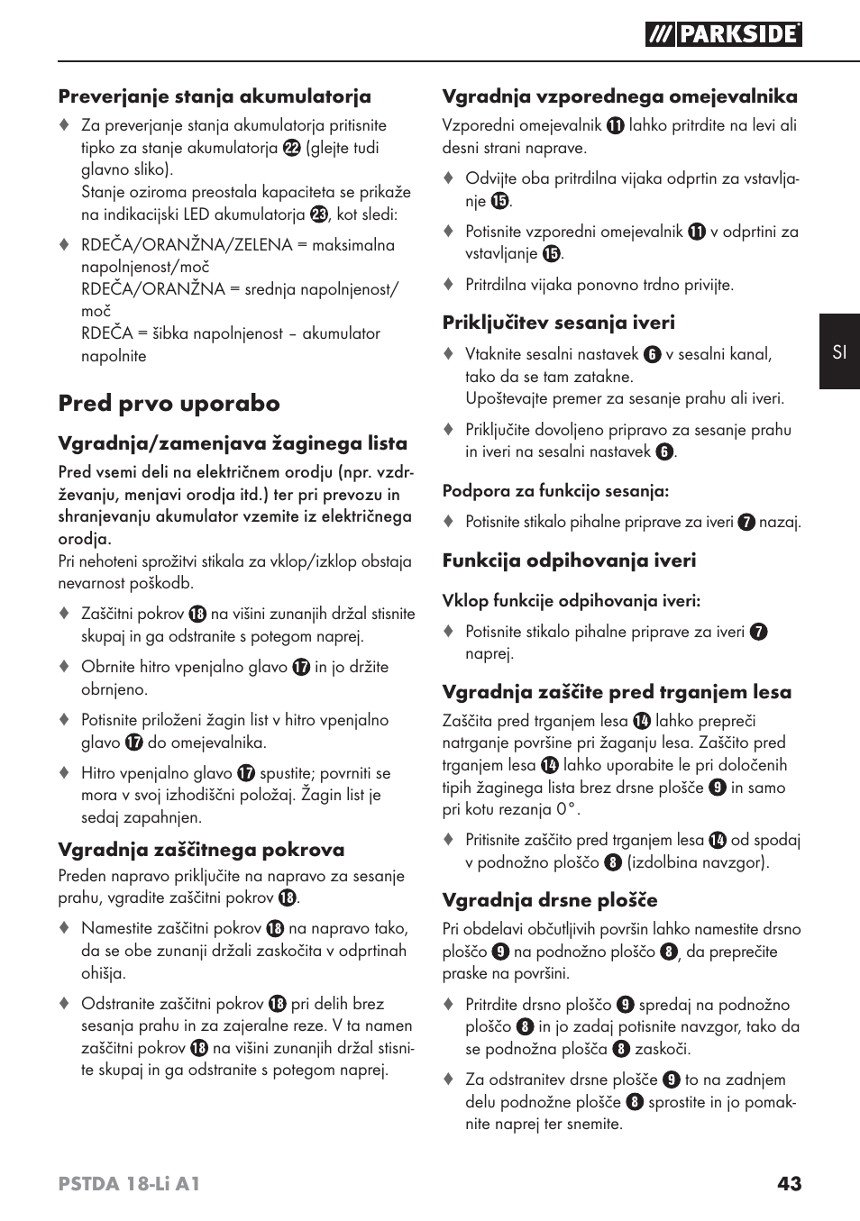 Pred prvo uporabo | Parkside PSTDA 18-Li A1 User Manual | Page 47 / 89