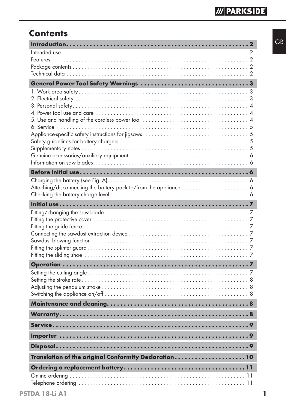 Parkside PSTDA 18-Li A1 User Manual | Page 5 / 89