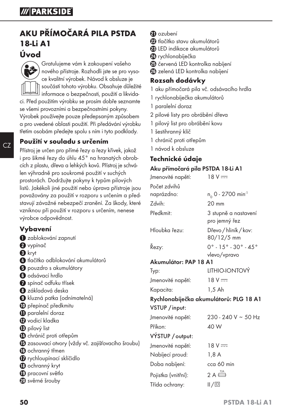 Aku přímočará pila pstda 18-li a1 úvod | Parkside PSTDA 18-Li A1 User Manual | Page 54 / 89