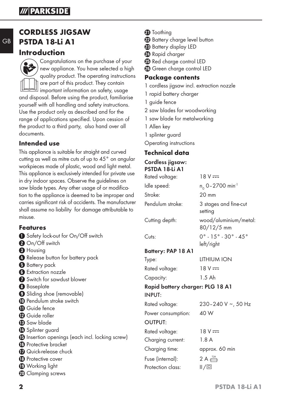 Cordless jigsaw pstda 18-li a1 introduction | Parkside PSTDA 18-Li A1 User Manual | Page 6 / 89