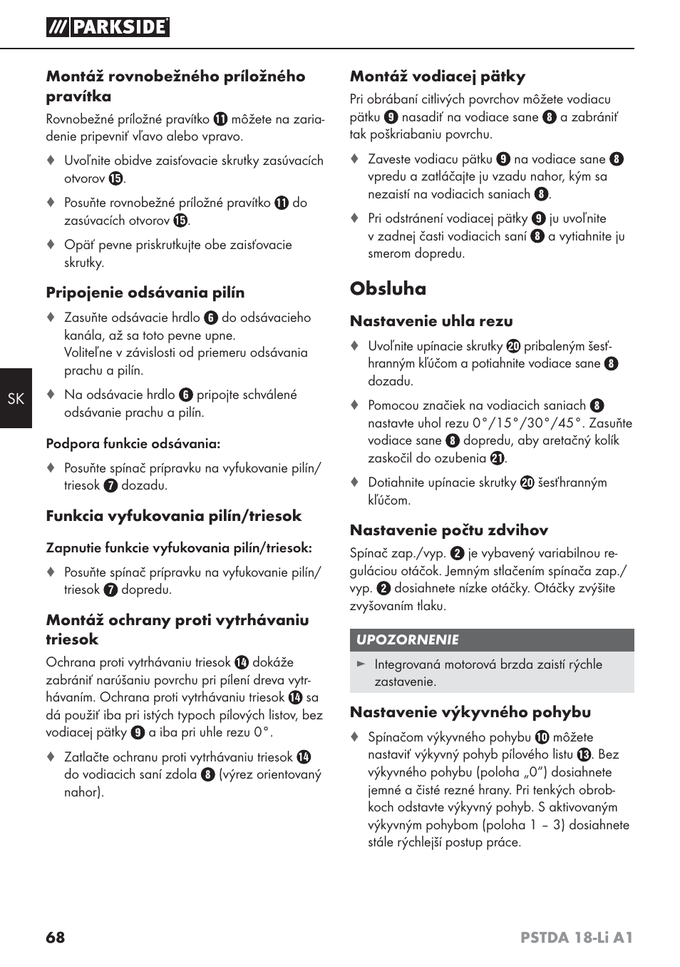 Obsluha | Parkside PSTDA 18-Li A1 User Manual | Page 72 / 89