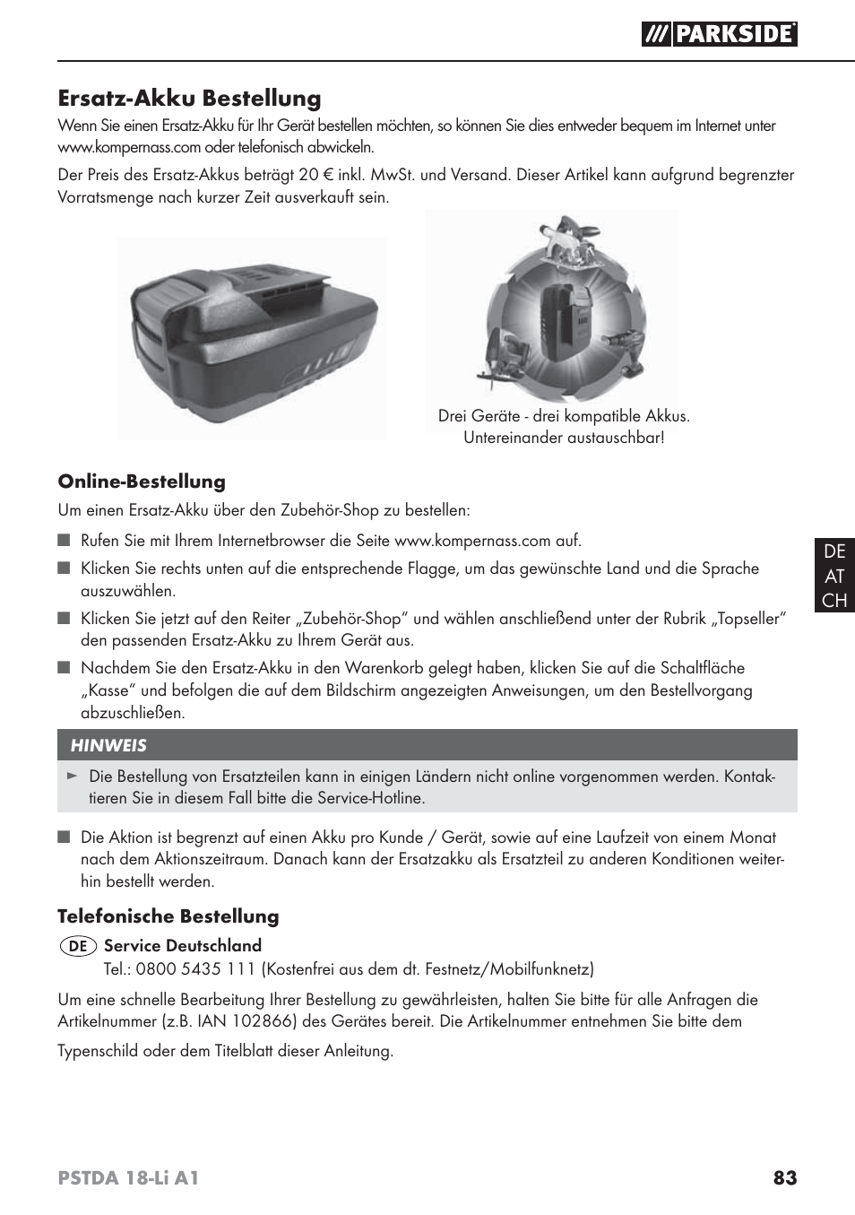 Ersatz-akku bestellung | Parkside PSTDA 18-Li A1 User Manual | Page 87 / 89