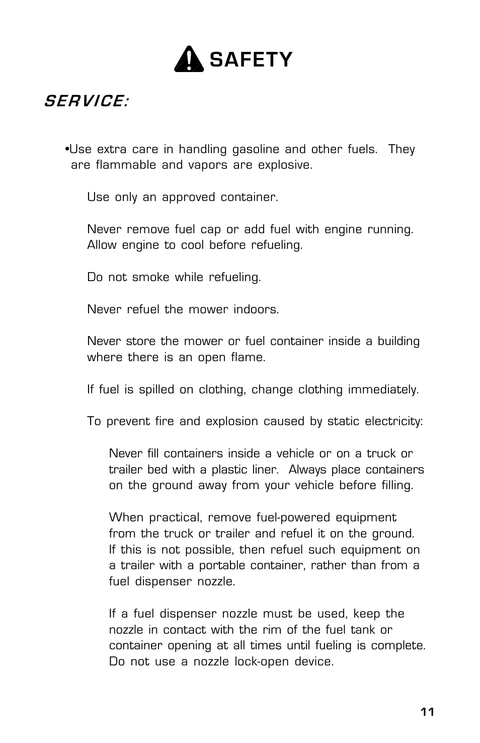 Safety, Service | Dixon SpeedZTR ZTR 30 User Manual | Page 11 / 48
