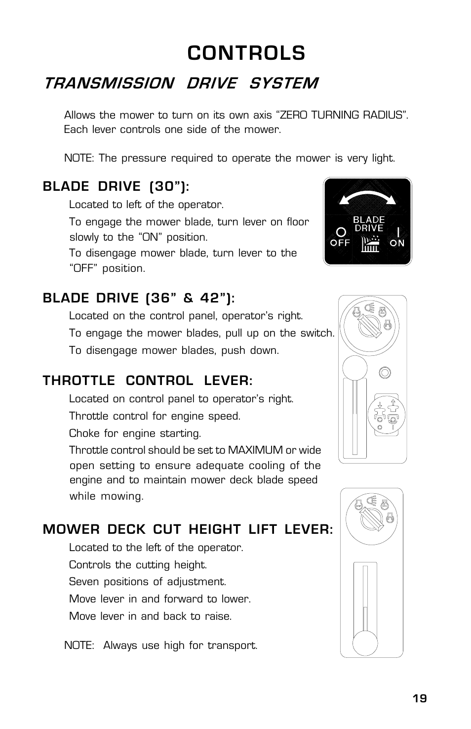 Controls, Transmission drive system | Dixon SpeedZTR ZTR 30 User Manual | Page 19 / 48