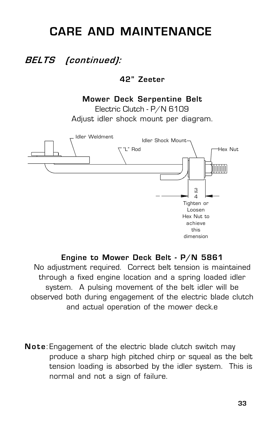 Care and maintenance, Belts (continued) | Dixon SpeedZTR ZTR 30 User Manual | Page 33 / 48