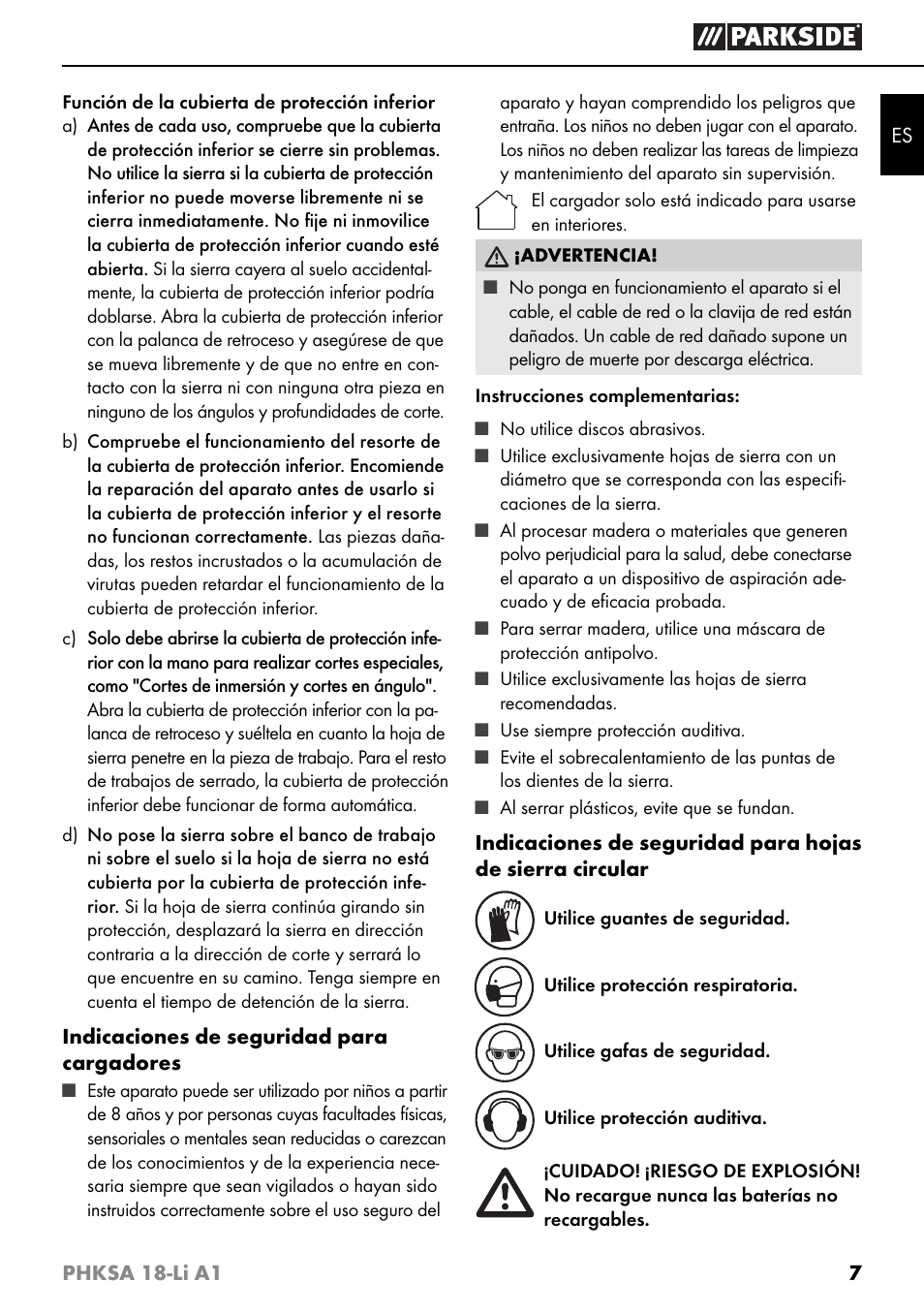 Parkside PHKSA 18-Li A1 User Manual | Page 10 / 72