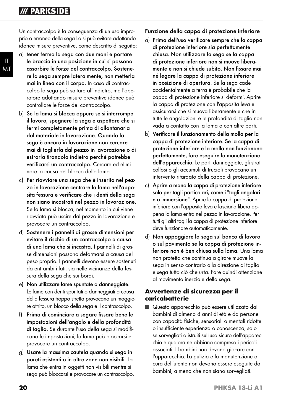 Parkside PHKSA 18-Li A1 User Manual | Page 23 / 72