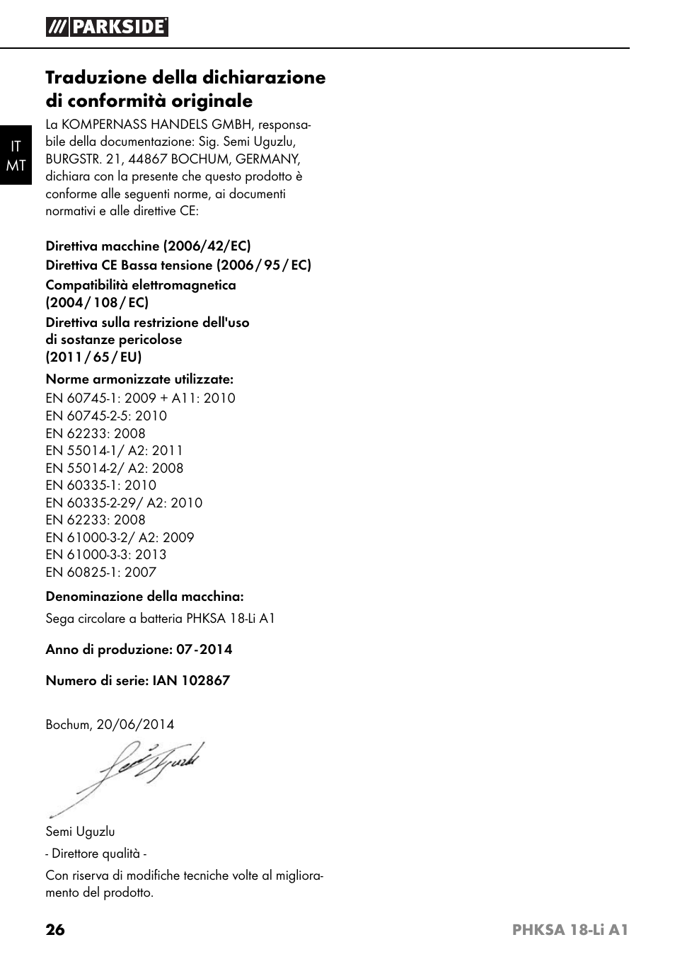 Parkside PHKSA 18-Li A1 User Manual | Page 29 / 72