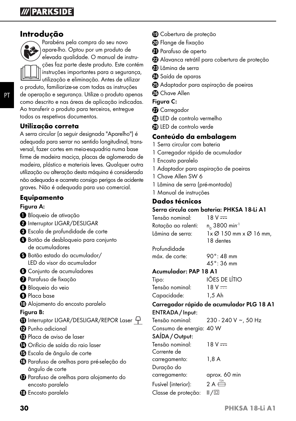 Introdução | Parkside PHKSA 18-Li A1 User Manual | Page 33 / 72