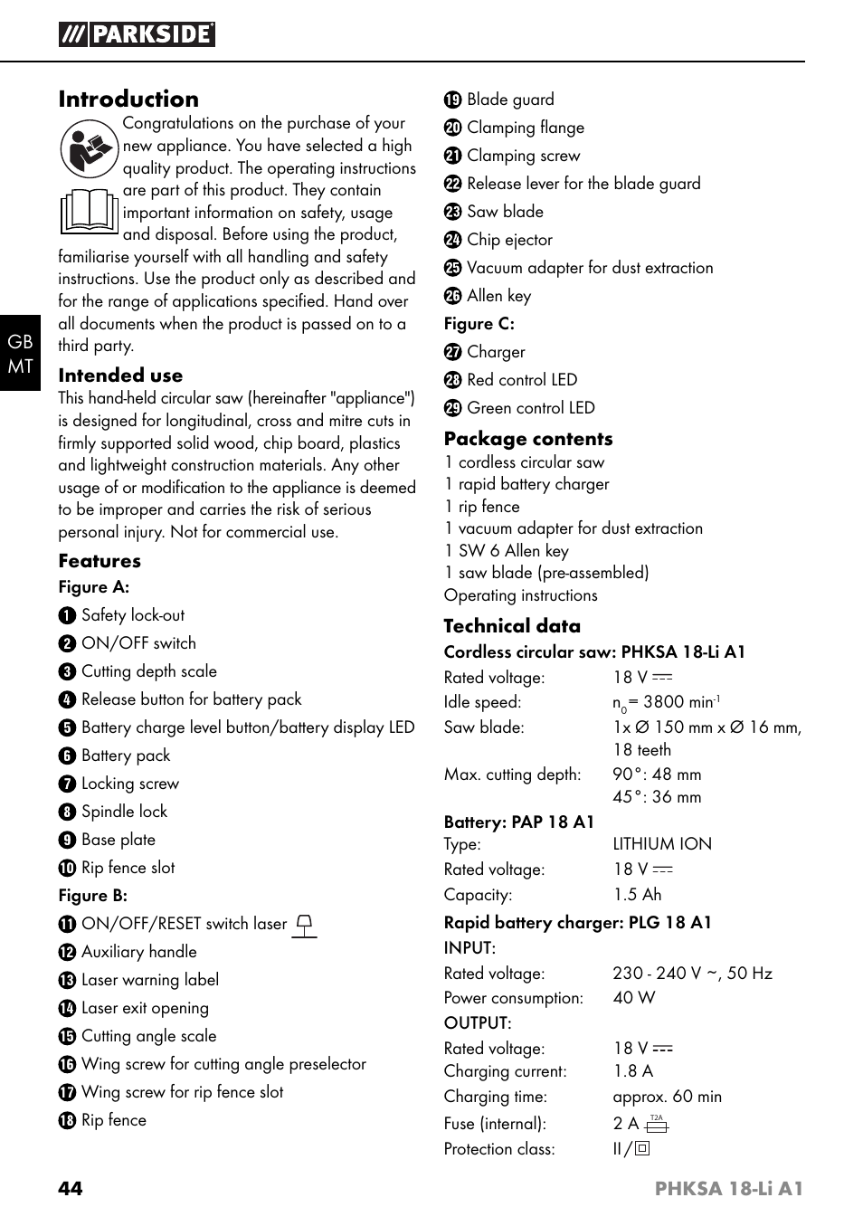 Introduction | Parkside PHKSA 18-Li A1 User Manual | Page 47 / 72