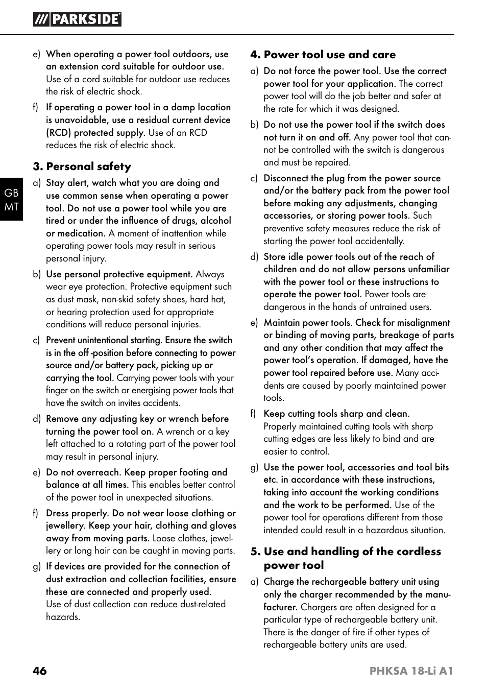 Parkside PHKSA 18-Li A1 User Manual | Page 49 / 72