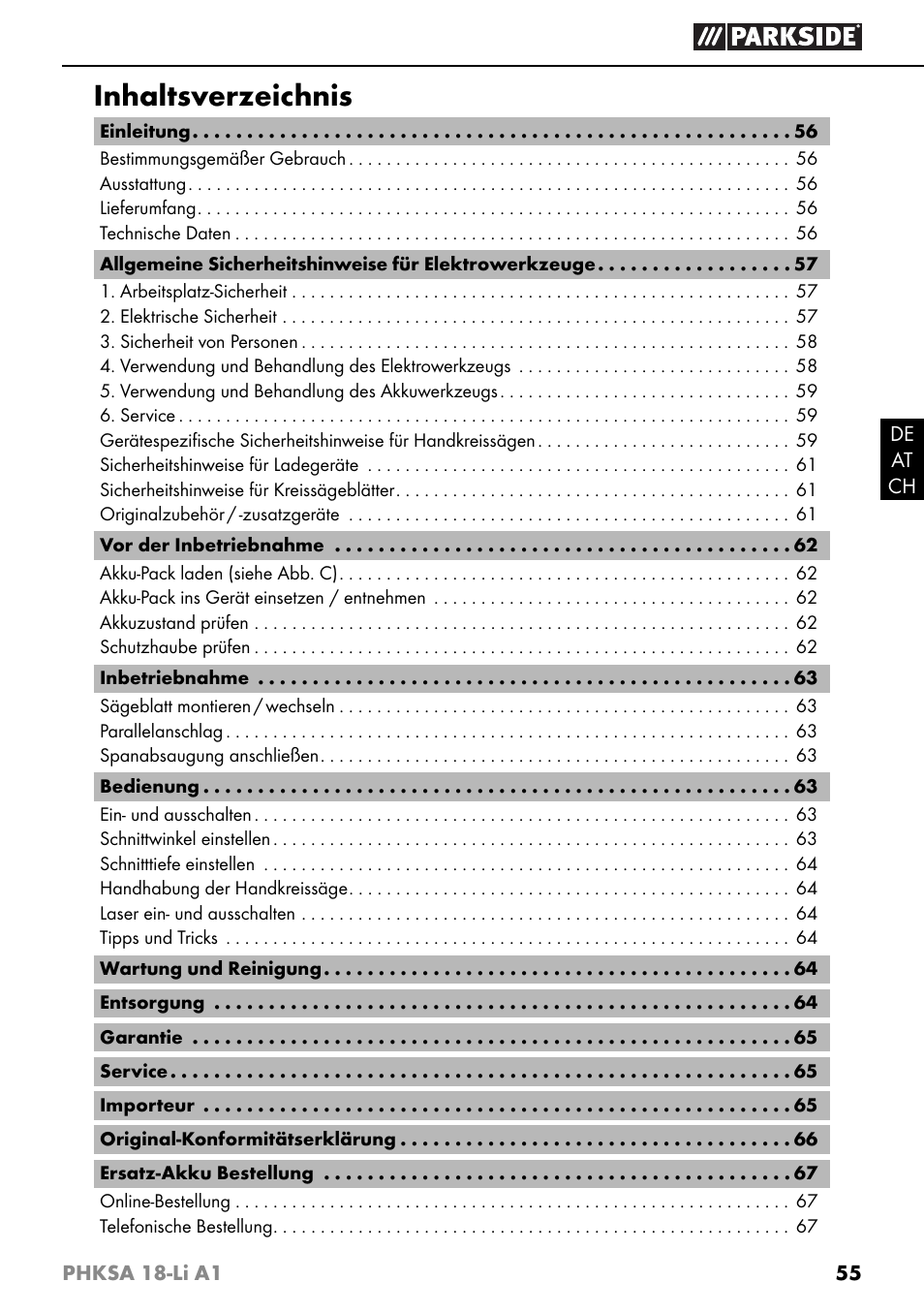 Parkside PHKSA 18-Li A1 User Manual | Page 58 / 72