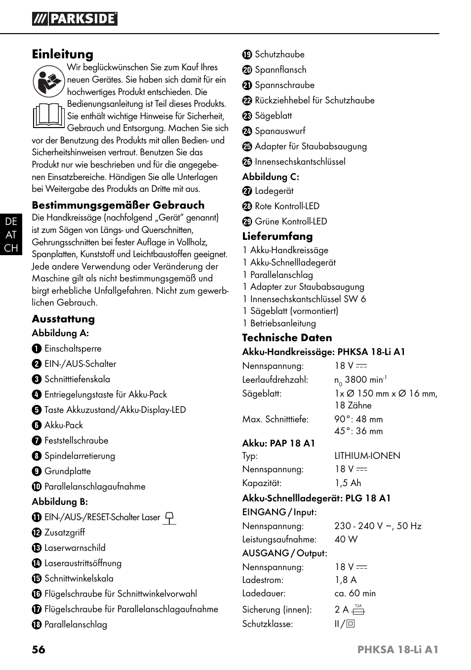 Einleitung | Parkside PHKSA 18-Li A1 User Manual | Page 59 / 72