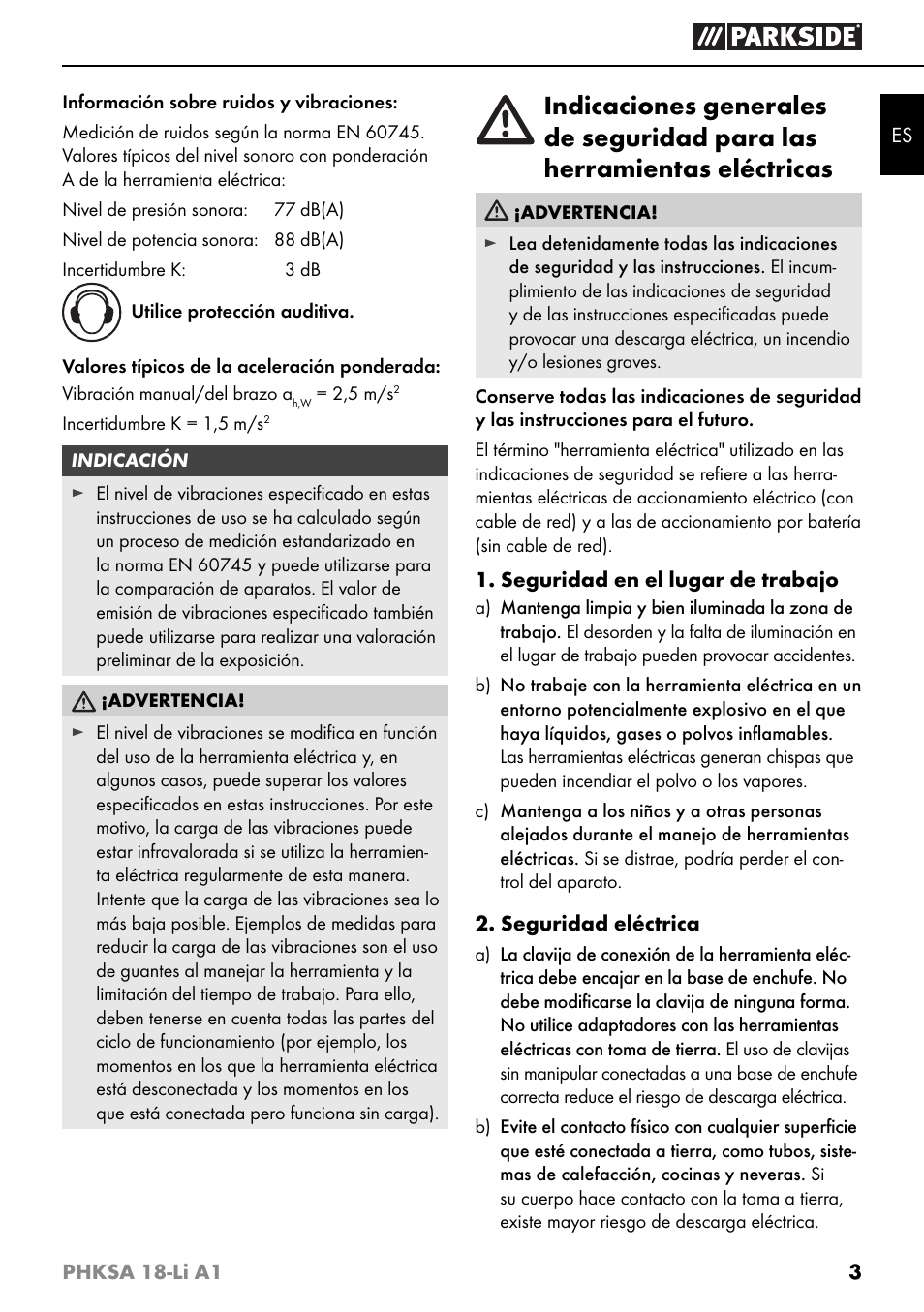 Parkside PHKSA 18-Li A1 User Manual | Page 6 / 72