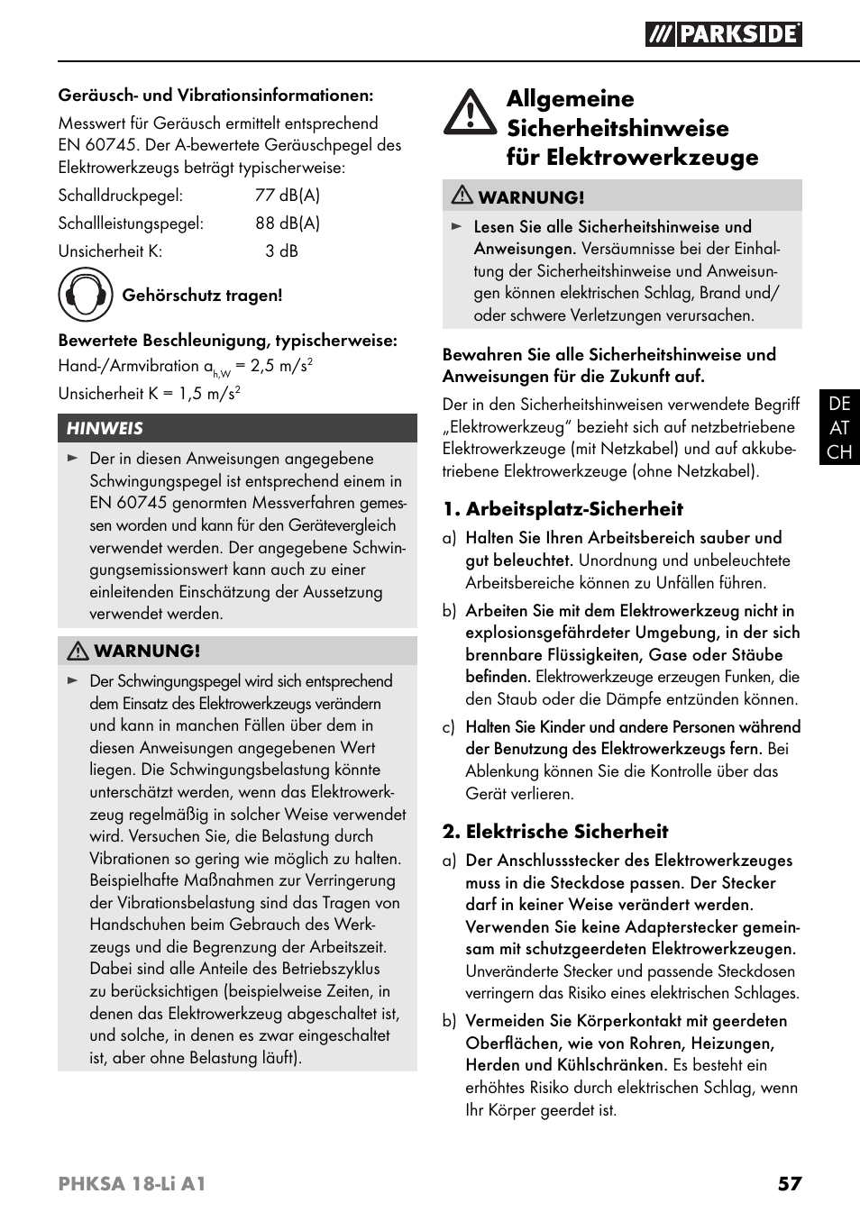 Parkside PHKSA 18-Li A1 User Manual | Page 60 / 72