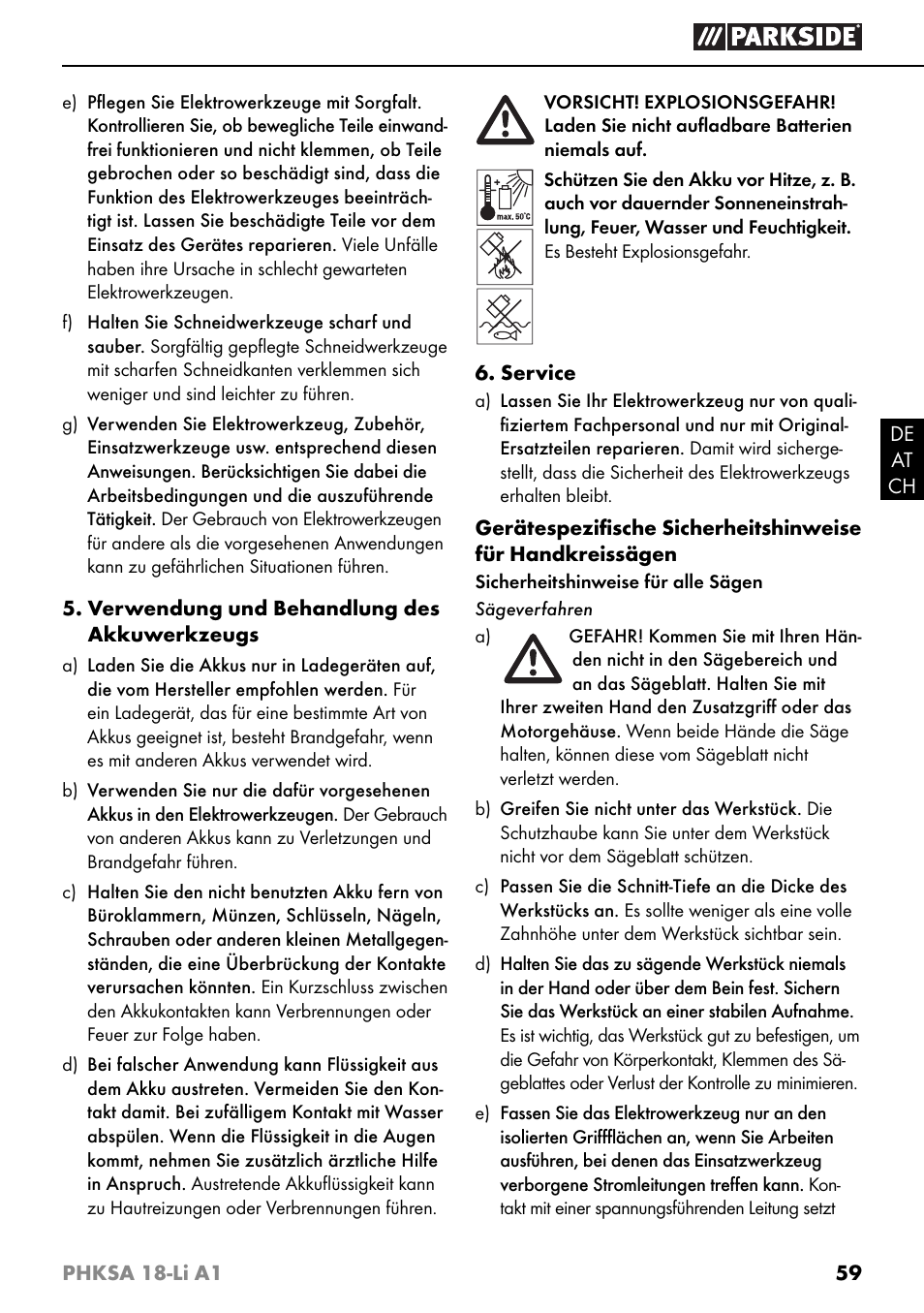 Parkside PHKSA 18-Li A1 User Manual | Page 62 / 72