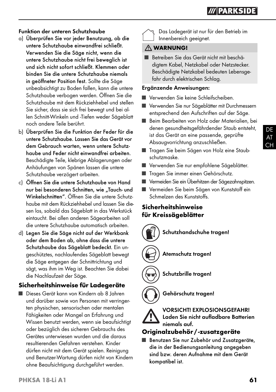 Parkside PHKSA 18-Li A1 User Manual | Page 64 / 72