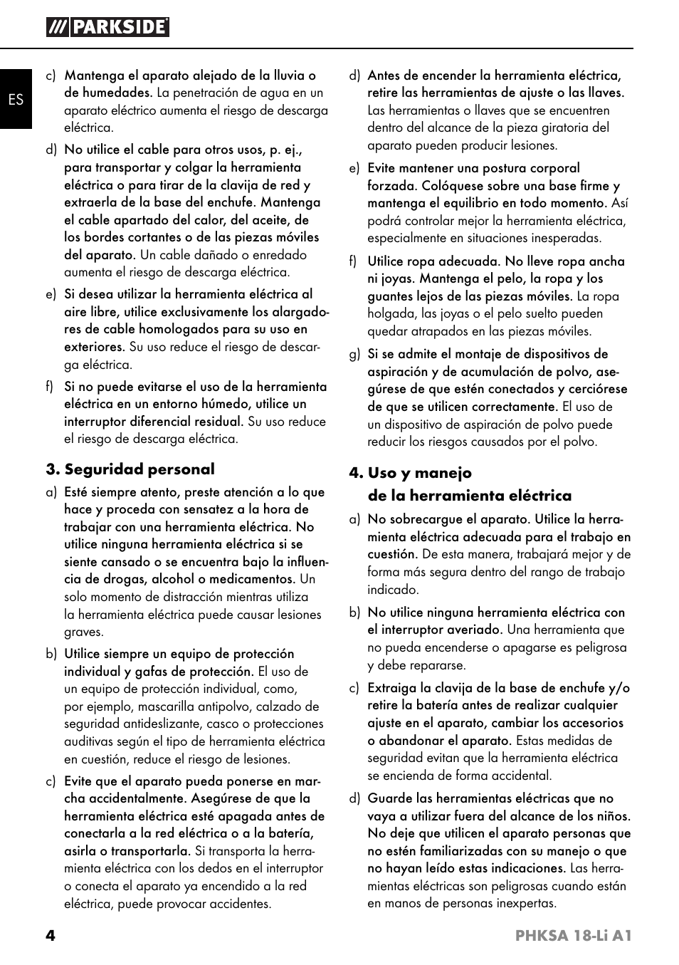 Parkside PHKSA 18-Li A1 User Manual | Page 7 / 72