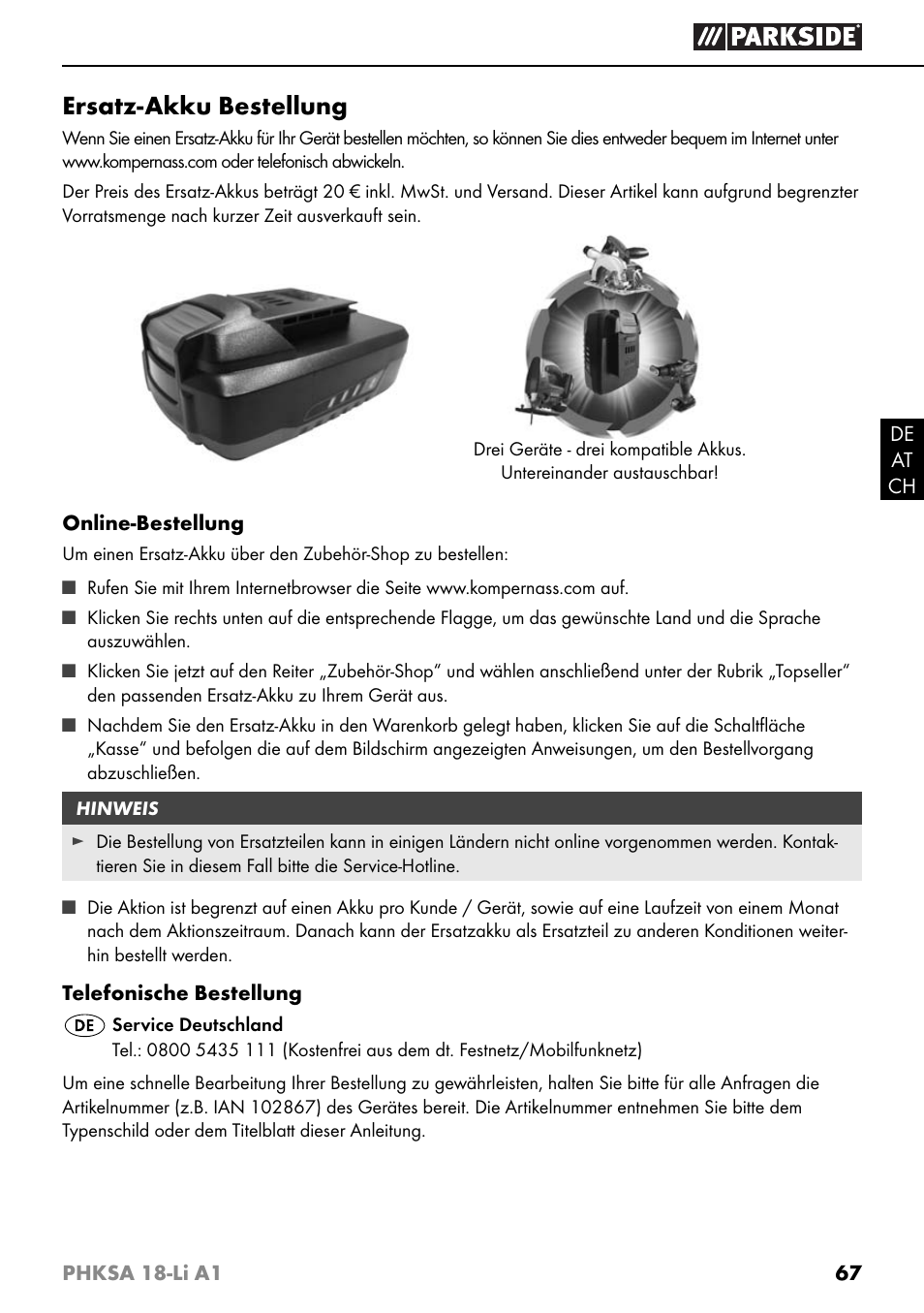 Ersatz-akku bestellung | Parkside PHKSA 18-Li A1 User Manual | Page 70 / 72