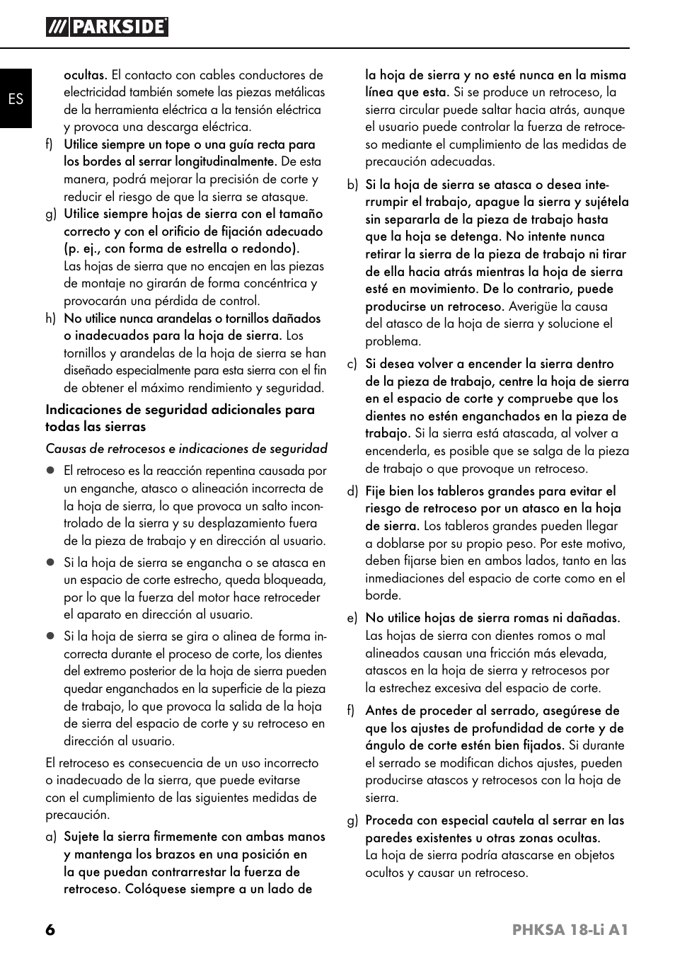Parkside PHKSA 18-Li A1 User Manual | Page 9 / 72