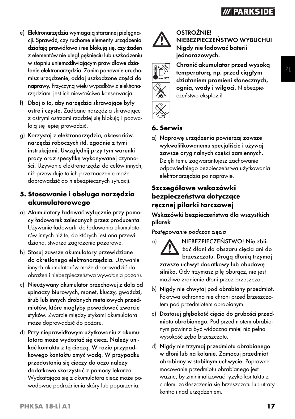 Parkside PHKSA 18-Li A1 User Manual | Page 20 / 94