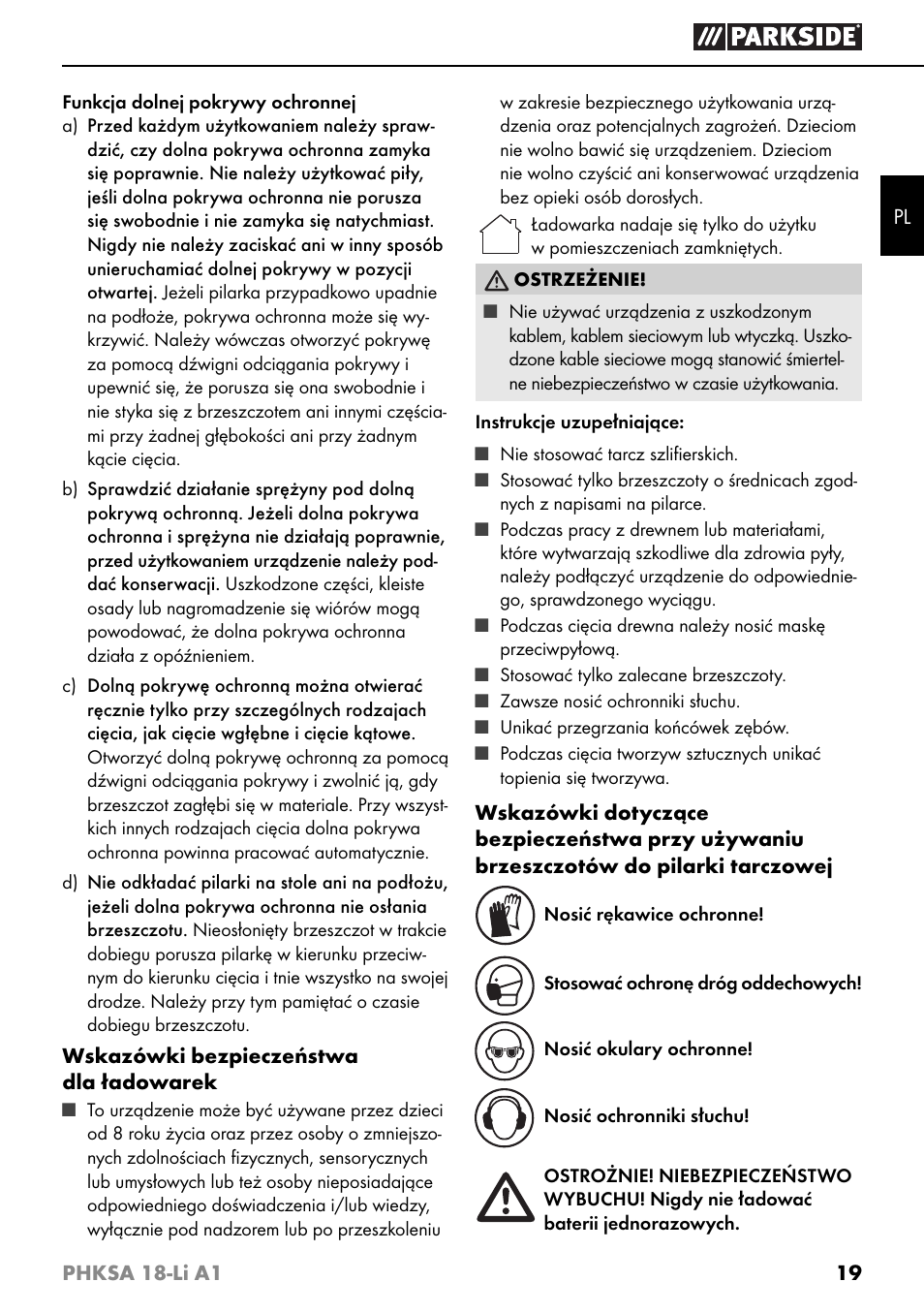 Parkside PHKSA 18-Li A1 User Manual | Page 22 / 94
