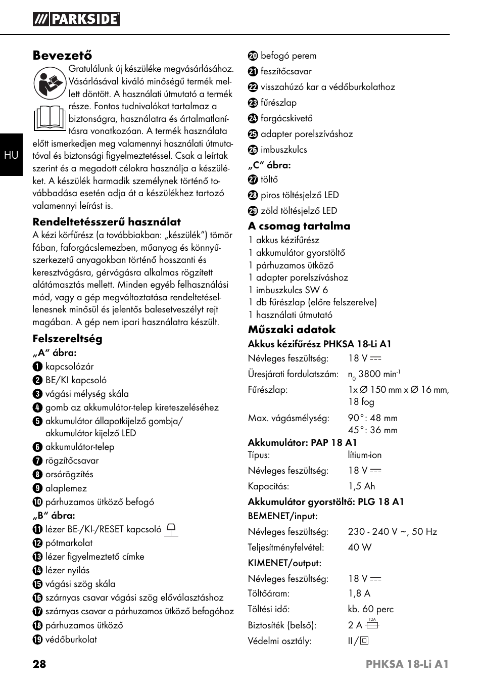 Bevezető | Parkside PHKSA 18-Li A1 User Manual | Page 31 / 94