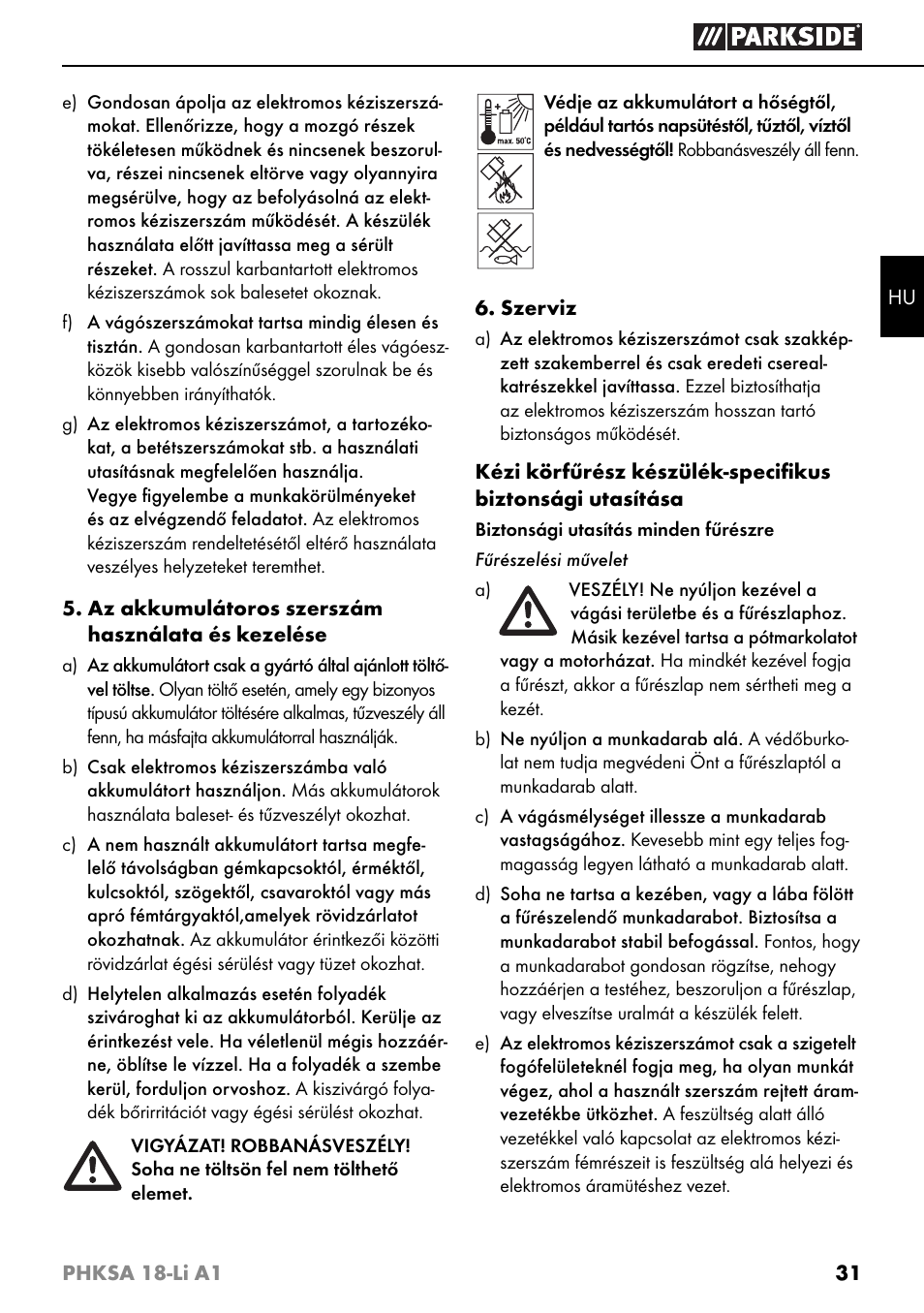 Parkside PHKSA 18-Li A1 User Manual | Page 34 / 94