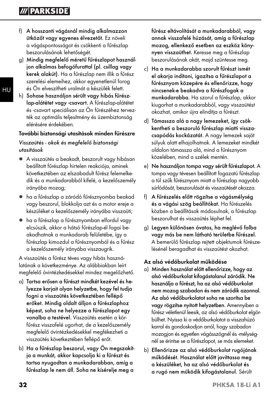 Parkside PHKSA 18-Li A1 User Manual | Page 35 / 94