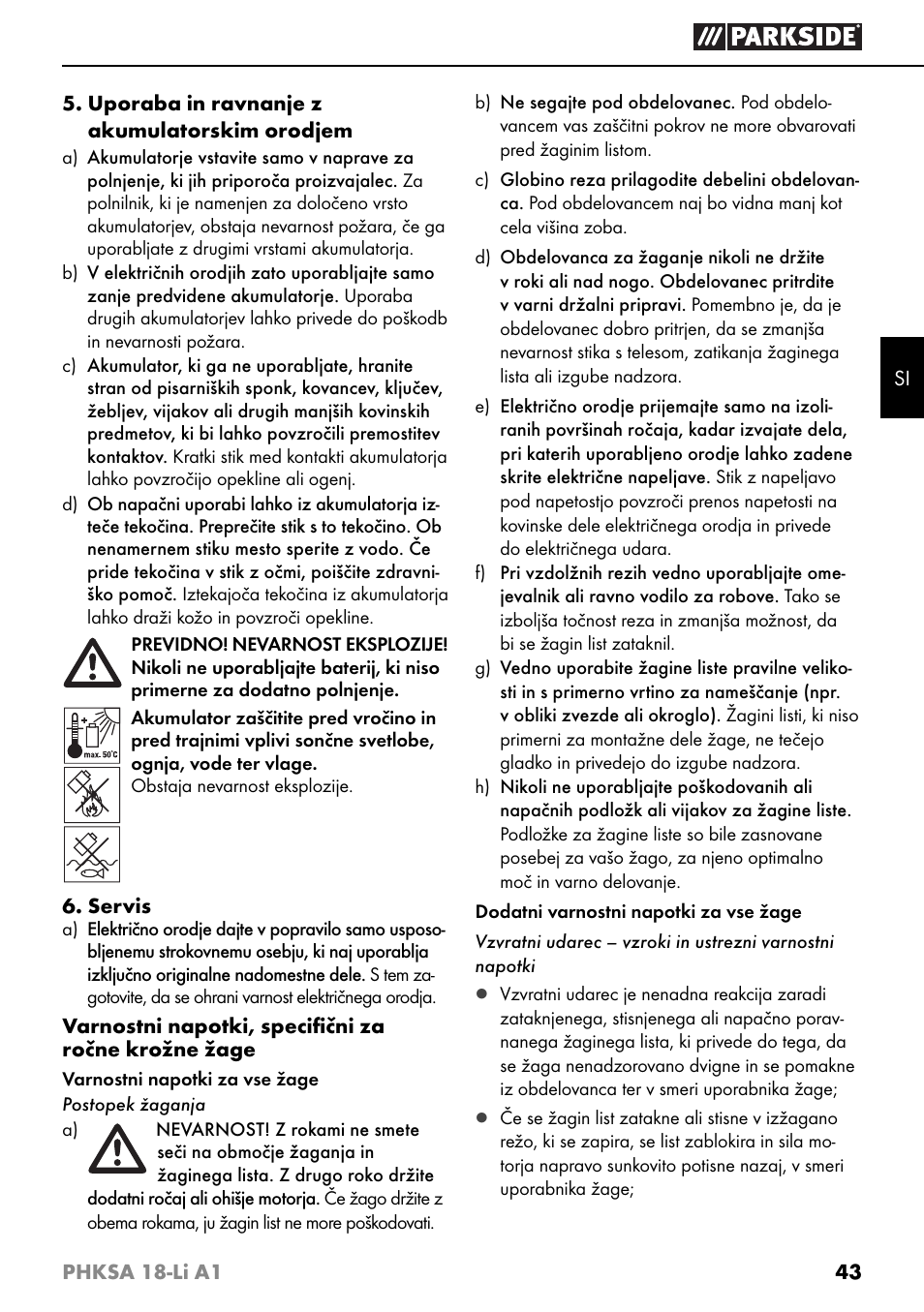 Parkside PHKSA 18-Li A1 User Manual | Page 46 / 94