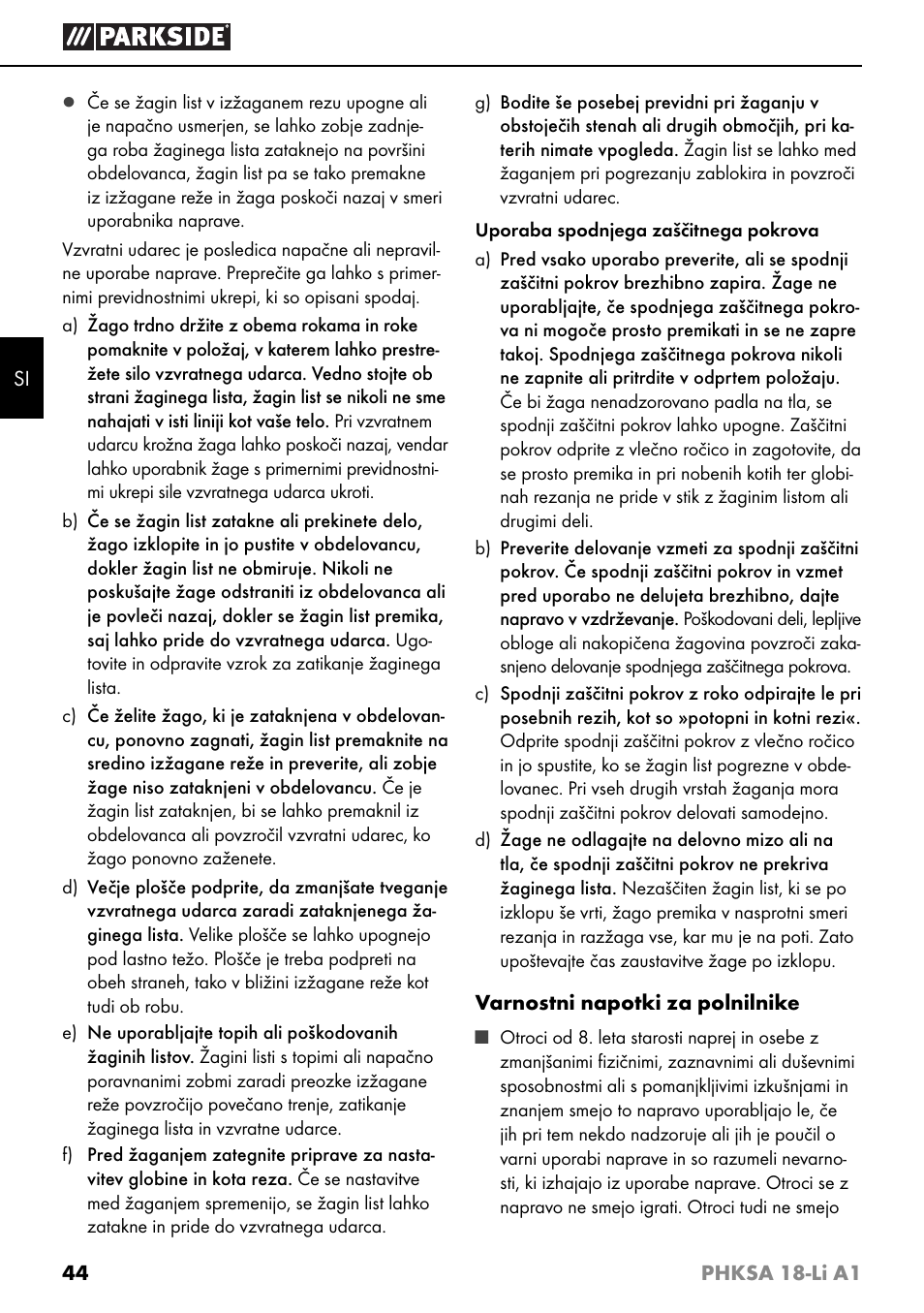 Parkside PHKSA 18-Li A1 User Manual | Page 47 / 94