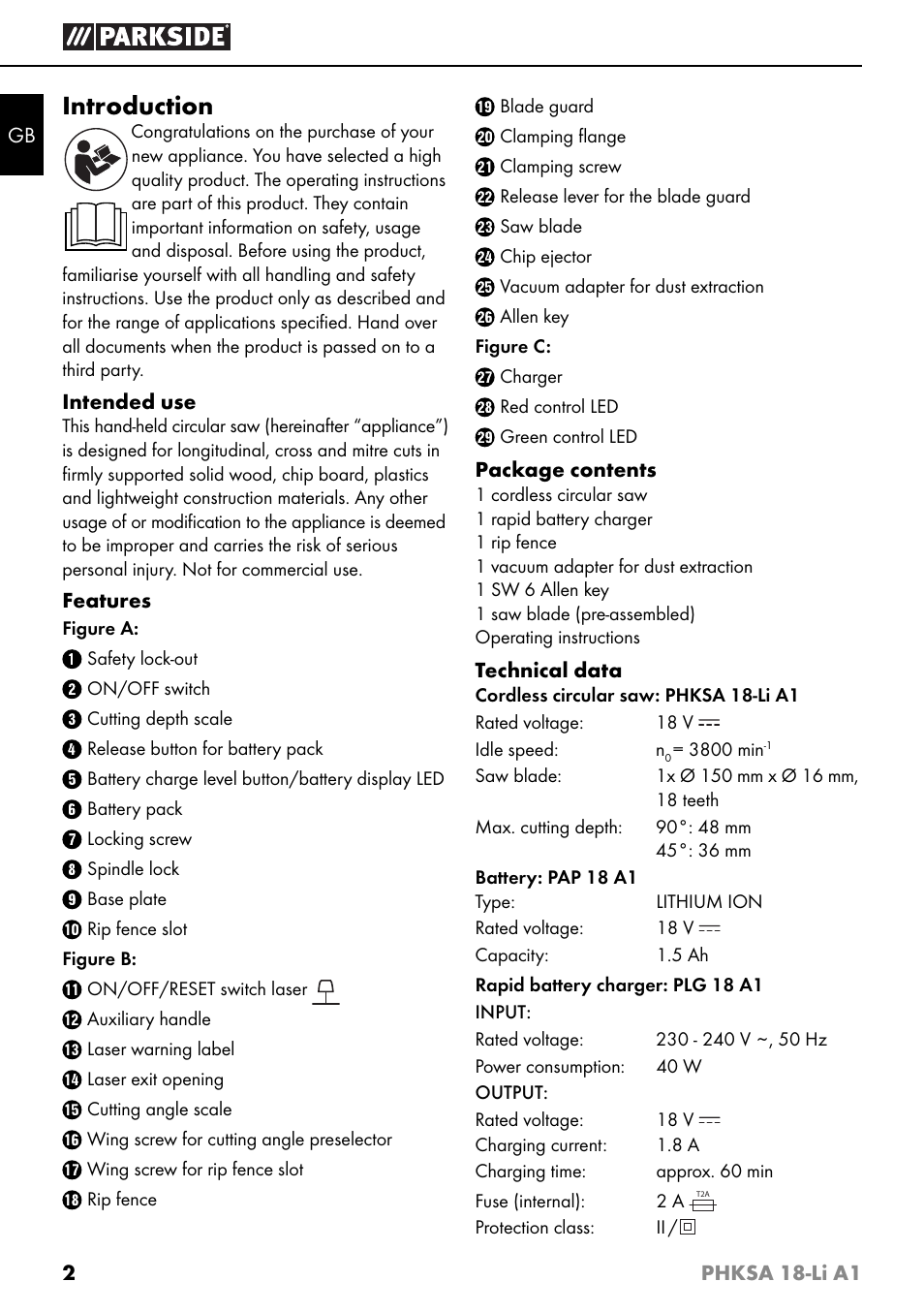 Introduction | Parkside PHKSA 18-Li A1 User Manual | Page 5 / 94