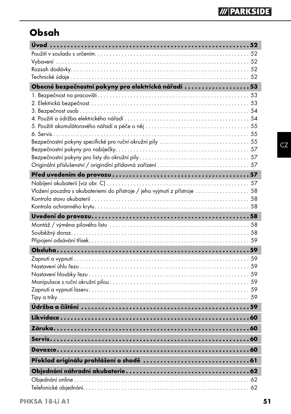 Parkside PHKSA 18-Li A1 User Manual | Page 54 / 94